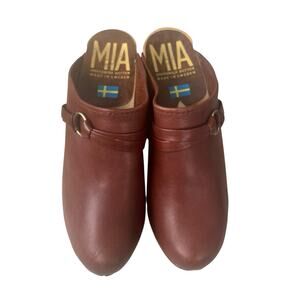 MIA Anatomisk Botten Leather Clogs size 37 US 6.5 Brown Wooden Heel Outsole